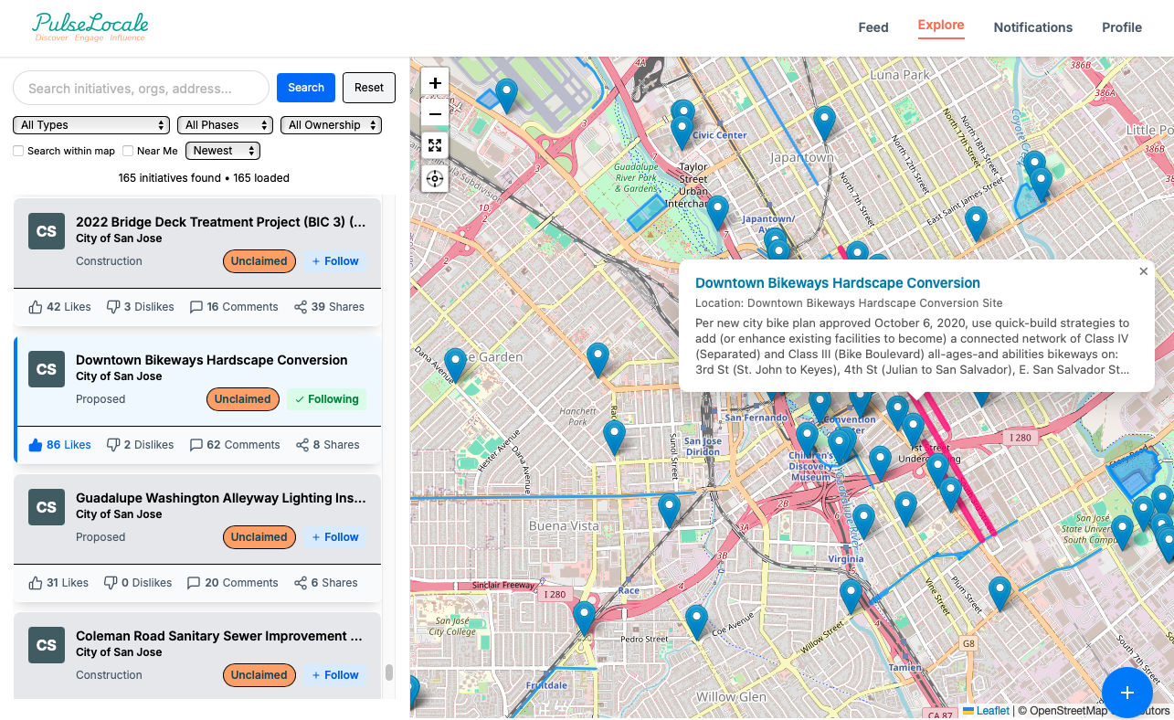 PulseLocale map with local projects